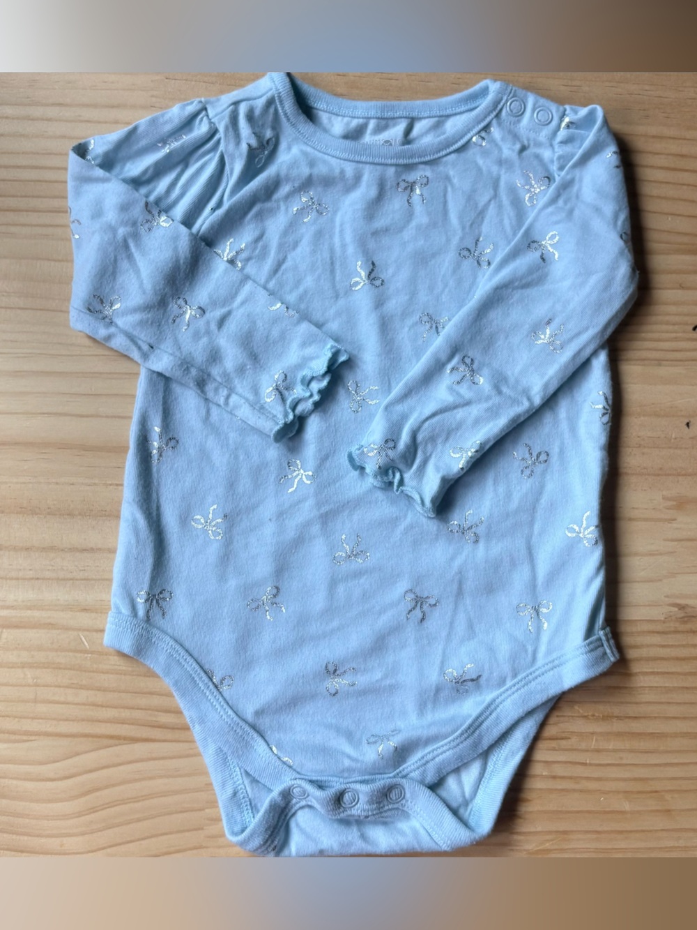 Garanimals Light Blue Long-Sleeve Bodysuit with Silver Bow Print